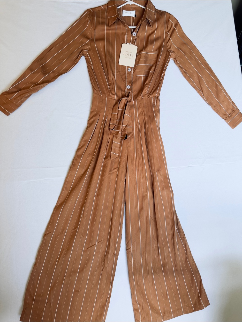 NWT SANCIA Anthropologie Mae Wide Leg Tie Waist Jumpsuit LP Petite $198